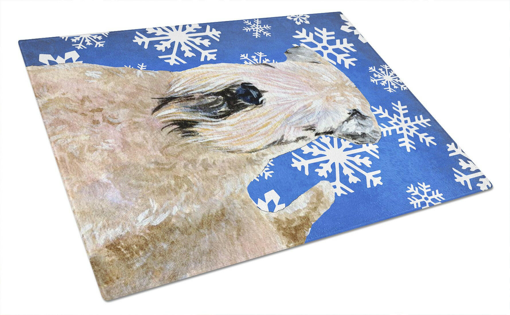 Wheaten Terrier Soft Coated Winter Snowflakes Holiday Cutting Board Tempered Glass Kitchen Cutting Surface, Heat Resistant Chopping, Non-Slip Feet, Food Prep & Serving