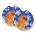 Brussels Griffon Winter Snowflakes Holiday Set of 2 Cup Holder Car Coasters Absorbent Round Sandstone Coasters Gifts for Men or Women, 2.5, Multicolor