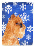Brussels Griffon Winter Snowflakes Holiday House Flag 28x40 Porch Sleeve Pole Decorative Outside Yard Banner Artwork Wall Hanging, Polyester