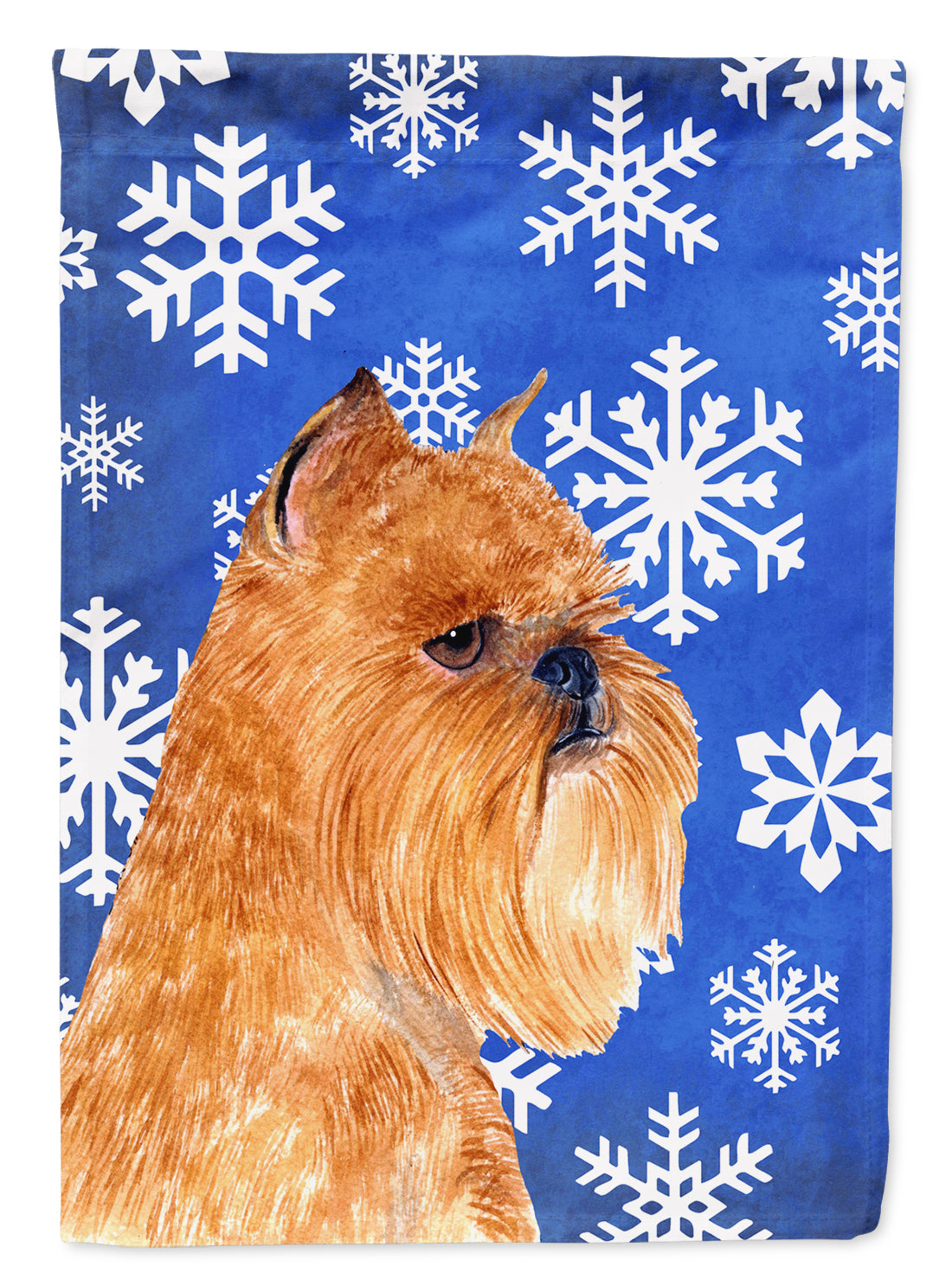 Brussels Griffon Winter Snowflakes Holiday House Flag 28x40 Porch Sleeve Pole Decorative Outside Yard Banner Artwork Wall Hanging, Polyester