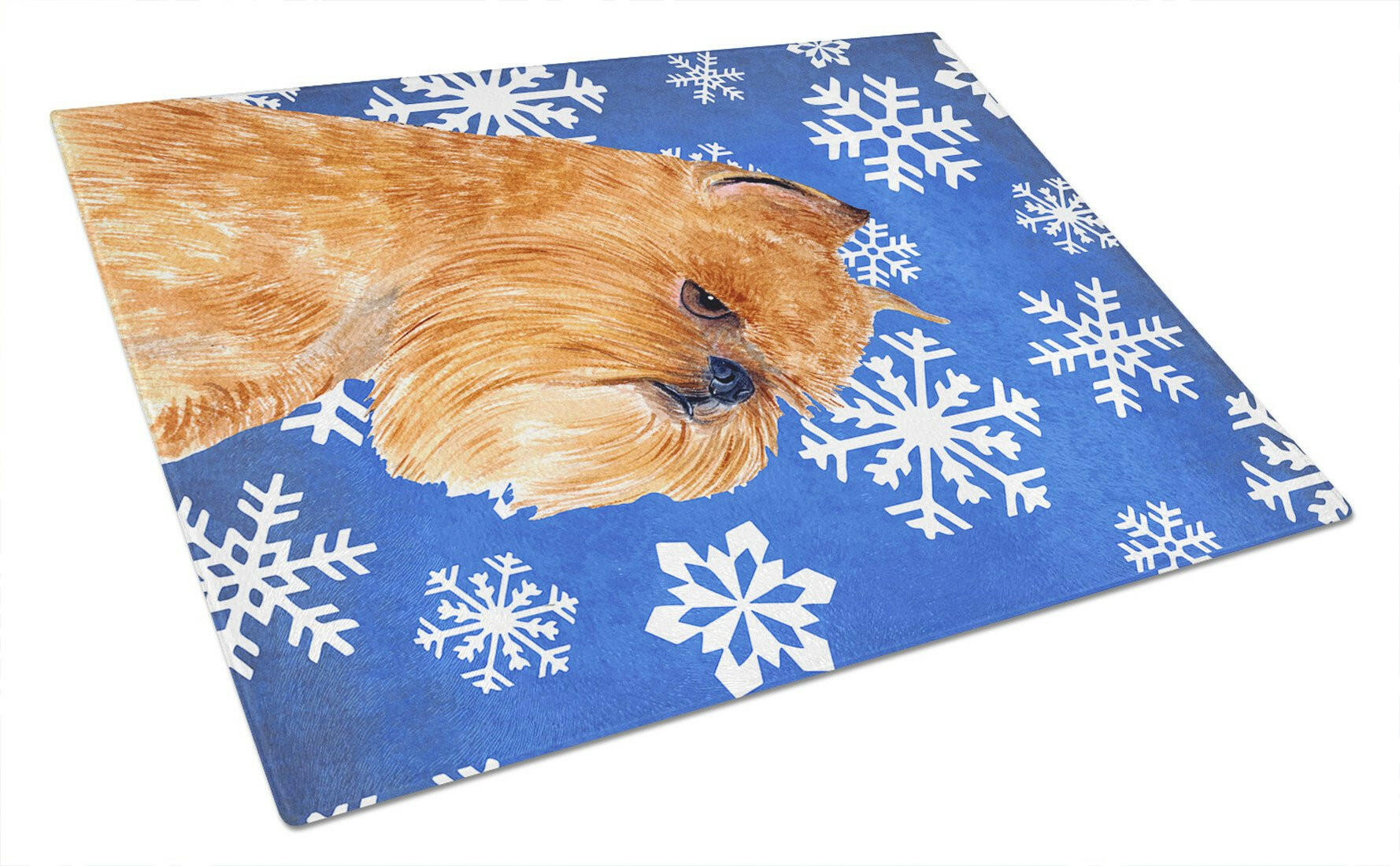 Brussels Griffon Winter Snowflakes Holiday Cutting Board Tempered Glass Kitchen Cutting Surface, Heat Resistant Chopping, Non-Slip Feet, Food Prep & Serving