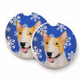 Bull Terrier Winter Snowflakes Holiday Set of 2 Cup Holder Car Coasters Absorbent Round Sandstone Coasters Gifts for Men or Women, 2.5, Multicolor