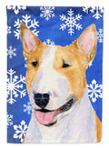Bull Terrier Winter Snowflakes Holiday House Flag 28x40 Porch Sleeve Pole Decorative Outside Yard Banner Artwork Wall Hanging, Polyester