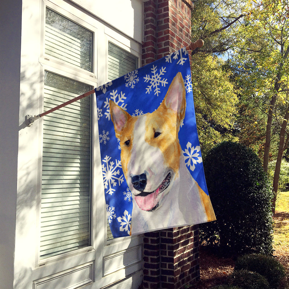 Bull Terrier Winter Snowflakes Holiday House Flag 28x40 Porch Sleeve Pole Decorative Outside Yard Banner Artwork Wall Hanging, Polyester