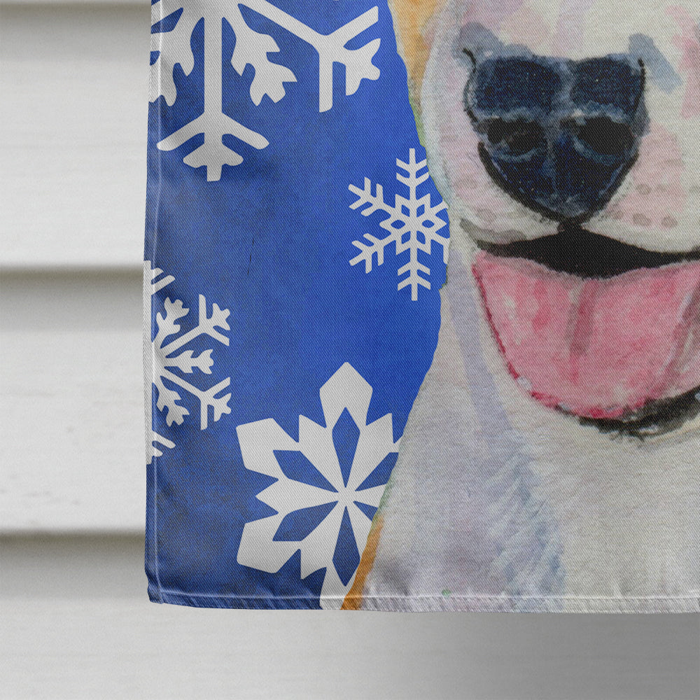 Bull Terrier Winter Snowflakes Holiday House Flag 28x40 Porch Sleeve Pole Decorative Outside Yard Banner Artwork Wall Hanging, Polyester