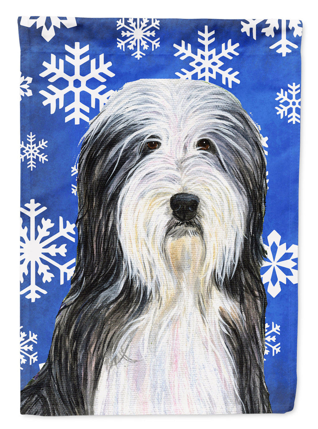 Bearded Collie Winter Snowflakes Holiday House Flag 28x40 Porch Sleeve Pole Decorative Outside Yard Banner Artwork Wall Hanging, Polyester
