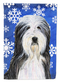 Bearded Collie Winter Snowflakes Holiday House Flag 28x40 Porch Sleeve Pole Decorative Outside Yard Banner Artwork Wall Hanging, Polyester