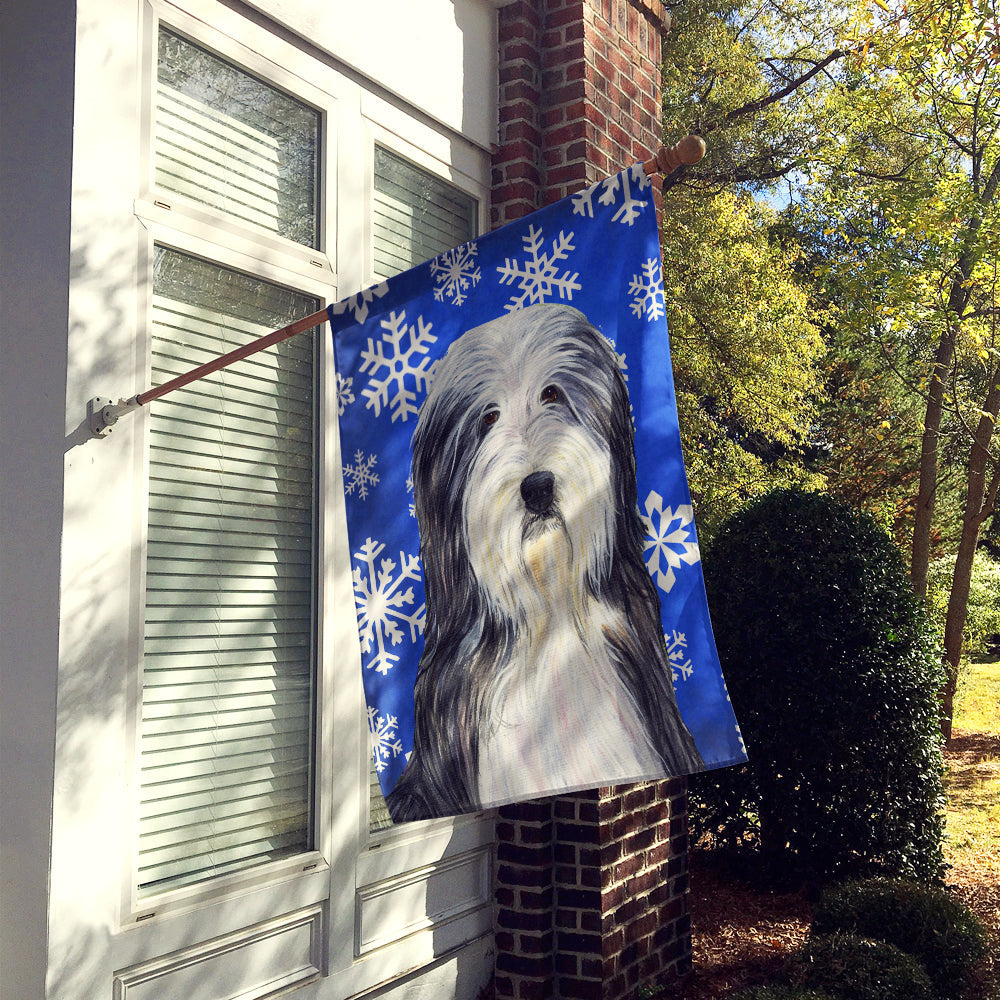 Bearded Collie Winter Snowflakes Holiday House Flag 28x40 Porch Sleeve Pole Decorative Outside Yard Banner Artwork Wall Hanging, Polyester