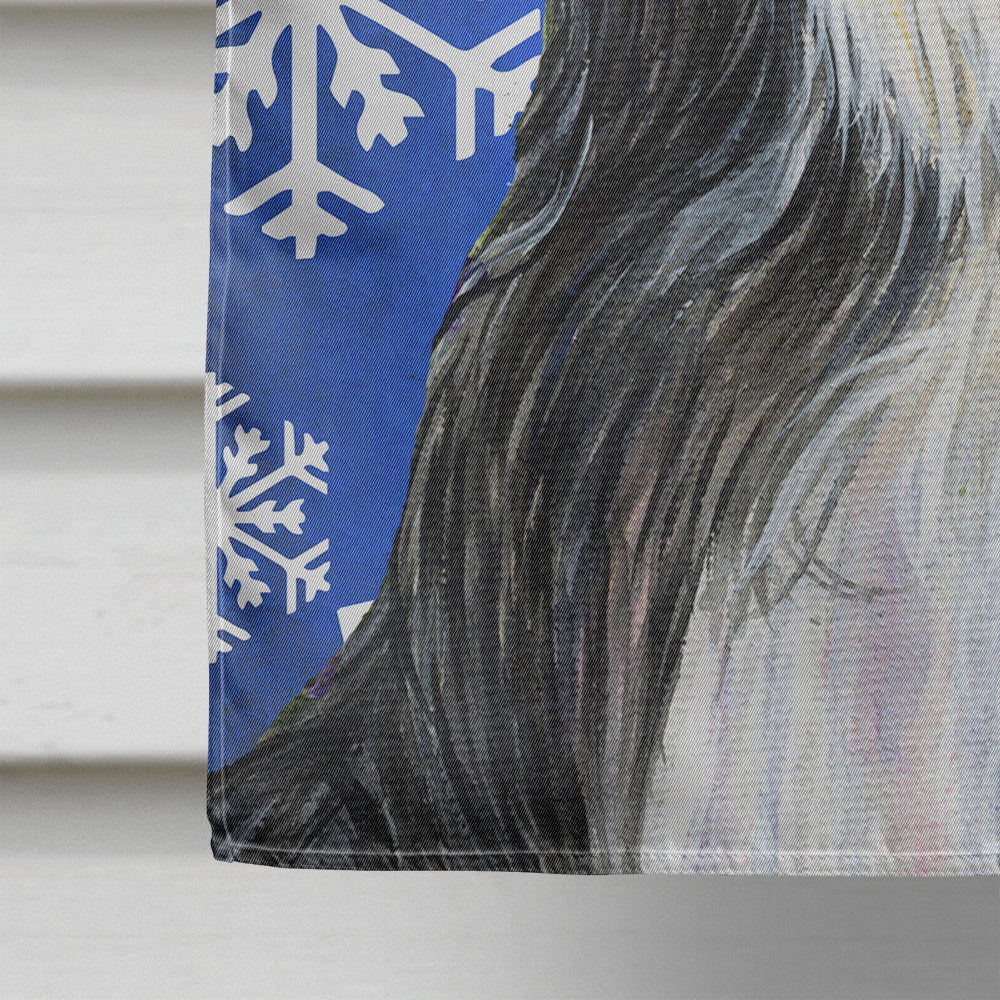 Bearded Collie Winter Snowflakes Holiday House Flag 28x40 Porch Sleeve Pole Decorative Outside Yard Banner Artwork Wall Hanging, Polyester