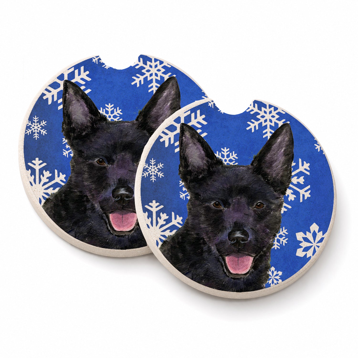 Australian Kelpie Winter Snowflakes Holiday Set of 2 Cup Holder Car Coasters Absorbent Round Sandstone Coasters Gifts for Men or Women, 2.5, Multicolor