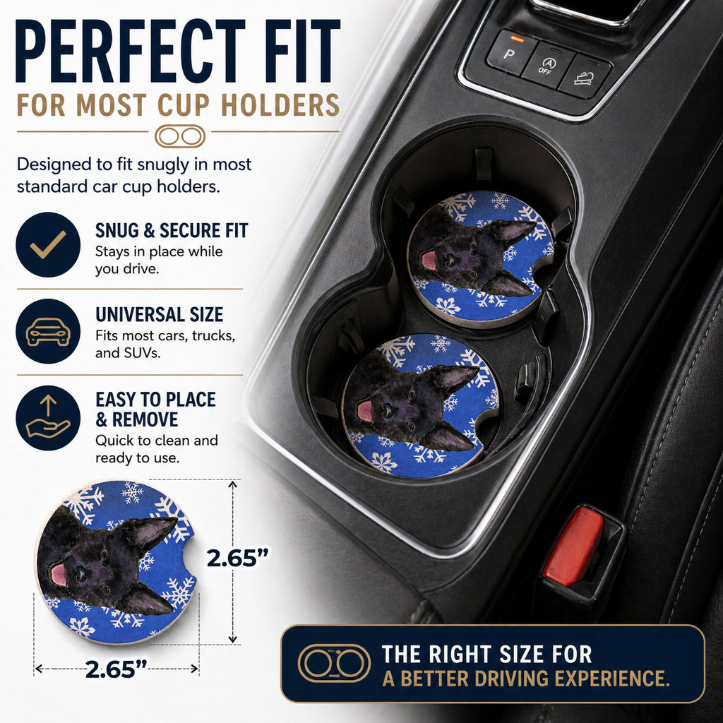 Australian Kelpie Winter Snowflakes Holiday Set of 2 Cup Holder Car Coasters Absorbent Round Sandstone Coasters Gifts for Men or Women, 2.5, Multicolor