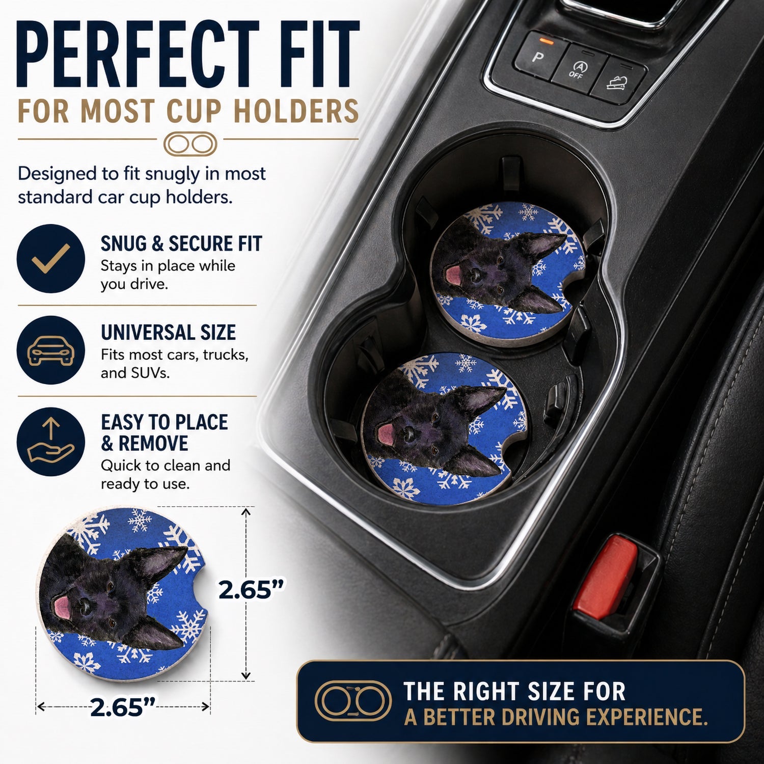 Australian Kelpie Winter Snowflakes Holiday Set of 2 Cup Holder Car Coasters Absorbent Round Sandstone Coasters Gifts for Men or Women, 2.5, Multicolor