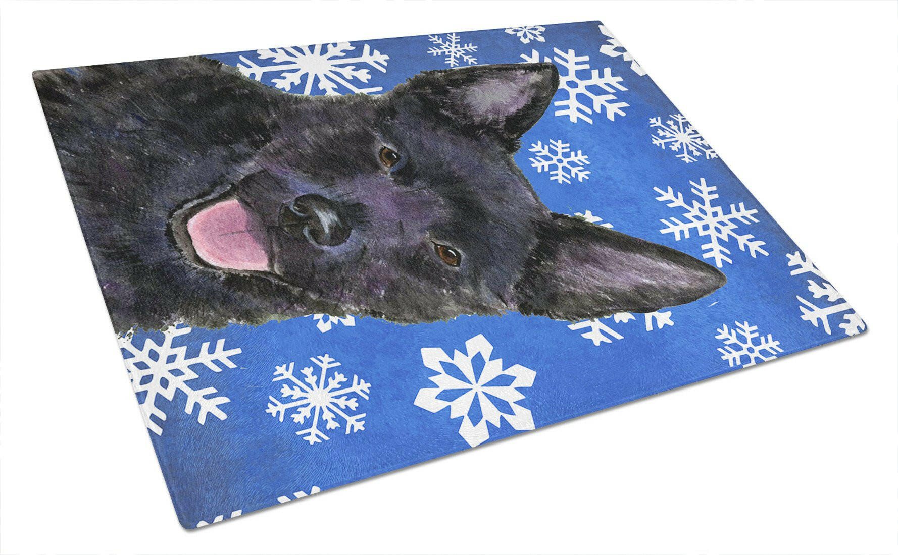 Australian Kelpie Winter Snowflakes Holiday Cutting Board Tempered Glass Kitchen Cutting Surface, Heat Resistant Chopping, Non-Slip Feet, Food Prep & Serving