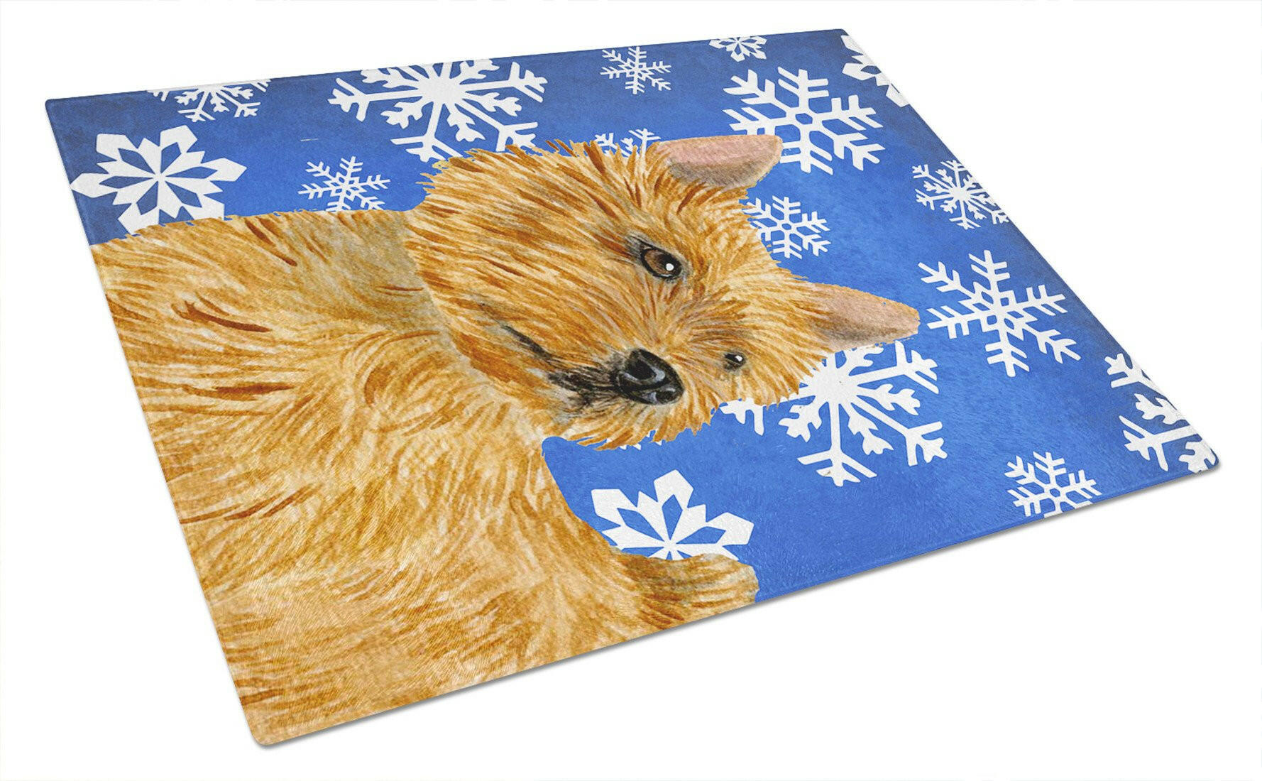 Norwich Terrier Winter Snowflakes Holiday Cutting Board Tempered Glass Kitchen Cutting Surface, Heat Resistant Chopping, Non-Slip Feet, Food Prep & Serving
