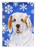 Clumber Spaniel Winter Snowflakes Holiday House Flag 28x40 Porch Sleeve Pole Decorative Outside Yard Banner Artwork Wall Hanging, Polyester