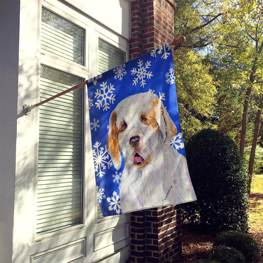 Clumber Spaniel Winter Snowflakes Holiday House Flag 28x40 Porch Sleeve Pole Decorative Outside Yard Banner Artwork Wall Hanging, Polyester