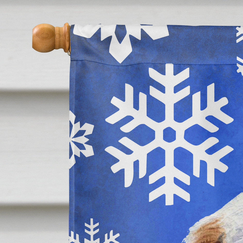 Clumber Spaniel Winter Snowflakes Holiday House Flag 28x40 Porch Sleeve Pole Decorative Outside Yard Banner Artwork Wall Hanging, Polyester