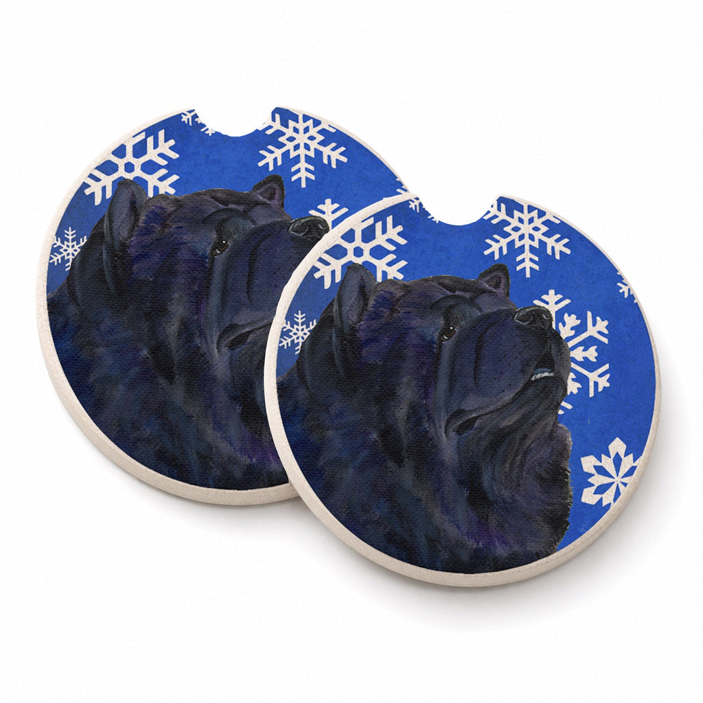 Chow Chow Winter Snowflakes Holiday Set of 2 Cup Holder Car Coasters Absorbent Round Sandstone Coasters Gifts for Men or Women, 2.5, Multicolor