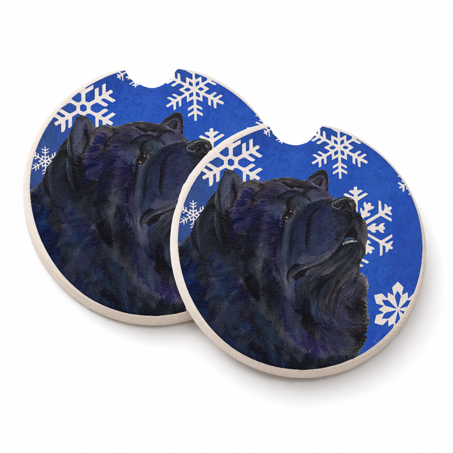 Chow Chow Winter Snowflakes Holiday Set of 2 Cup Holder Car Coasters Absorbent Round Sandstone Coasters Gifts for Men or Women, 2.5, Multicolor