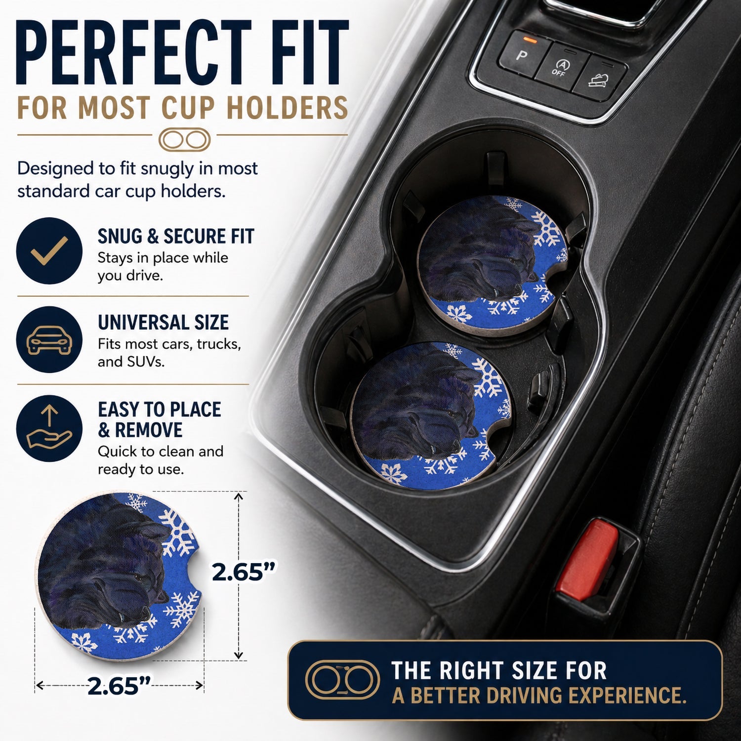 Chow Chow Winter Snowflakes Holiday Set of 2 Cup Holder Car Coasters Absorbent Round Sandstone Coasters Gifts for Men or Women, 2.5, Multicolor