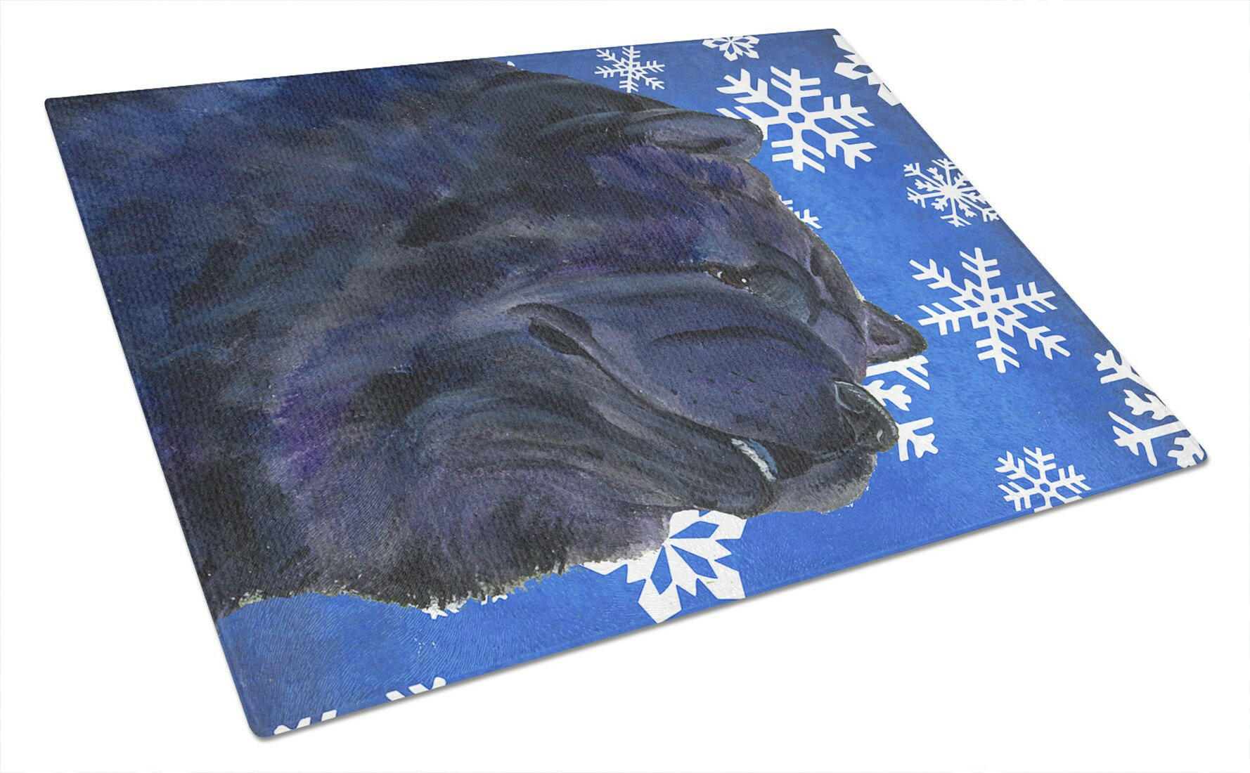Chow Chow Winter Snowflakes Holiday Cutting Board Tempered Glass Kitchen Cutting Surface, Heat Resistant Chopping, Non-Slip Feet, Food Prep & Serving