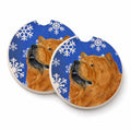Chow Chow Winter Snowflakes Holiday Set of 2 Cup Holder Car Coasters Absorbent Round Sandstone Coasters Gifts for Men or Women, 2.5, Multicolor