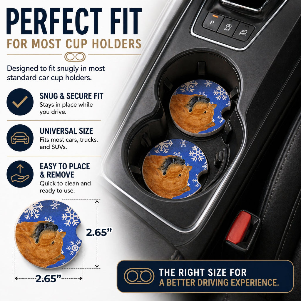 Chow Chow Winter Snowflakes Holiday Set of 2 Cup Holder Car Coasters Absorbent Round Sandstone Coasters Gifts for Men or Women, 2.5, Multicolor