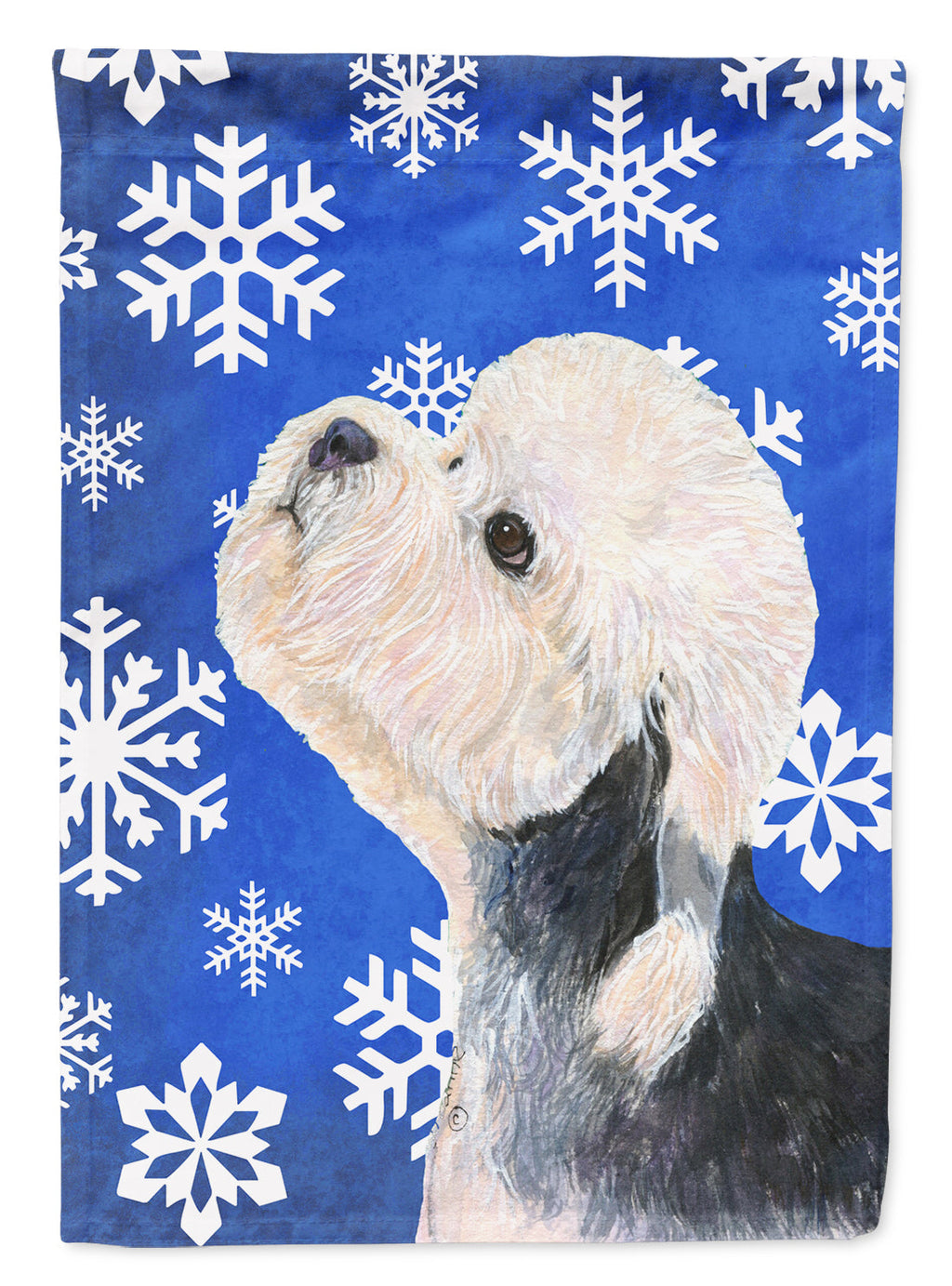 Dandie Dinmont Terrier Winter Snowflakes Holiday House Flag 28x40 Porch Sleeve Pole Decorative Outside Yard Banner Artwork Wall Hanging, Polyester