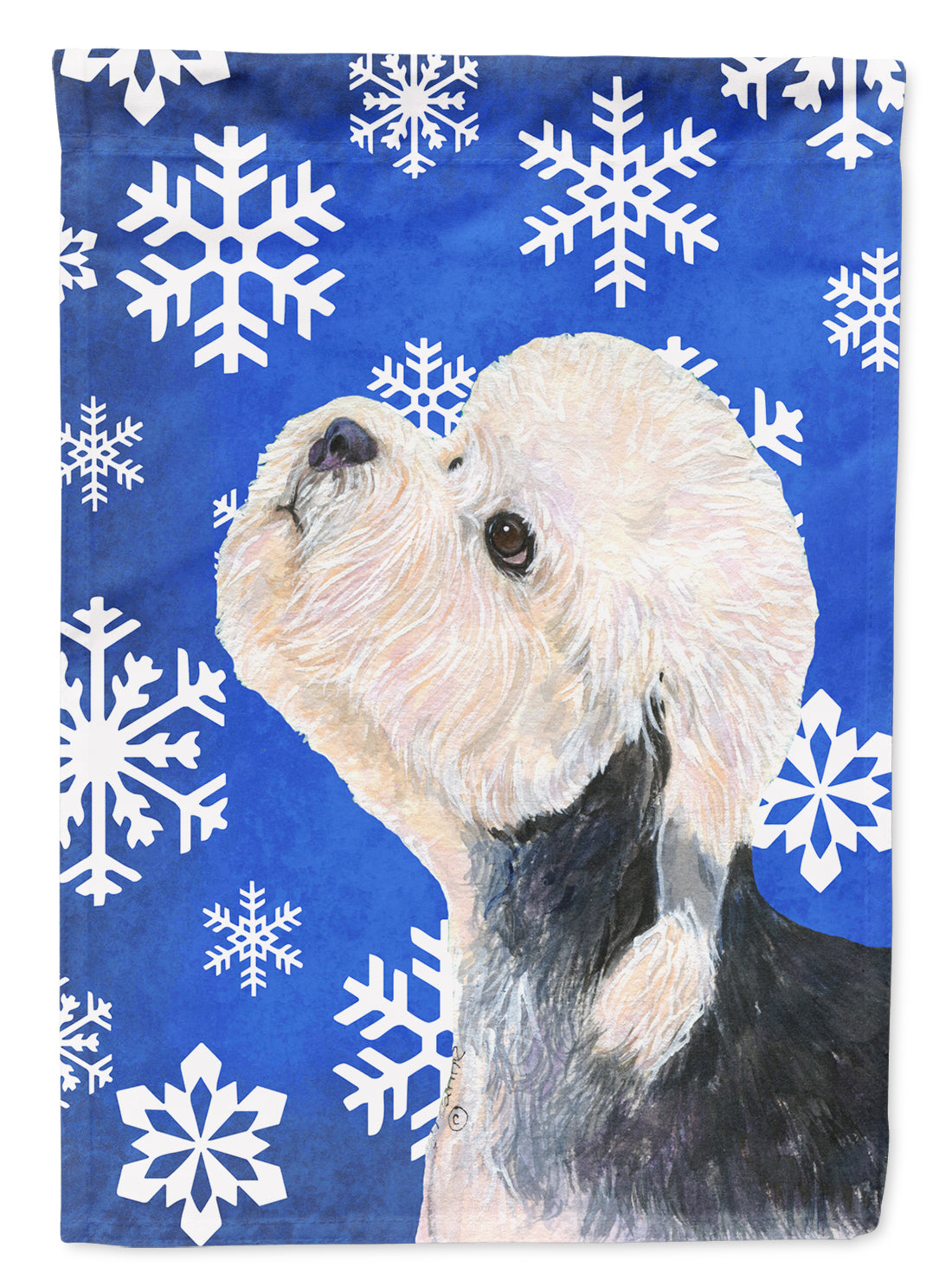 Dandie Dinmont Terrier Winter Snowflakes Holiday House Flag 28x40 Porch Sleeve Pole Decorative Outside Yard Banner Artwork Wall Hanging, Polyester