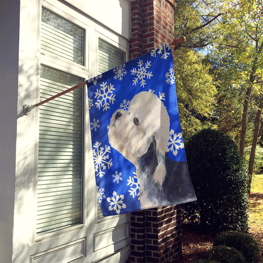 Dandie Dinmont Terrier Winter Snowflakes Holiday House Flag 28x40 Porch Sleeve Pole Decorative Outside Yard Banner Artwork Wall Hanging, Polyester