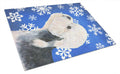 Dandie Dinmont Terrier Winter Snowflakes Holiday Cutting Board Tempered Glass Kitchen Cutting Surface, Heat Resistant Chopping, Non-Slip Feet, Food Prep & Serving
