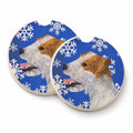 Jack Russell Terrier Winter Snowflakes Holiday Set of 2 Cup Holder Car Coasters Absorbent Round Sandstone Coasters Gifts for Men or Women, 2.5, Multicolor