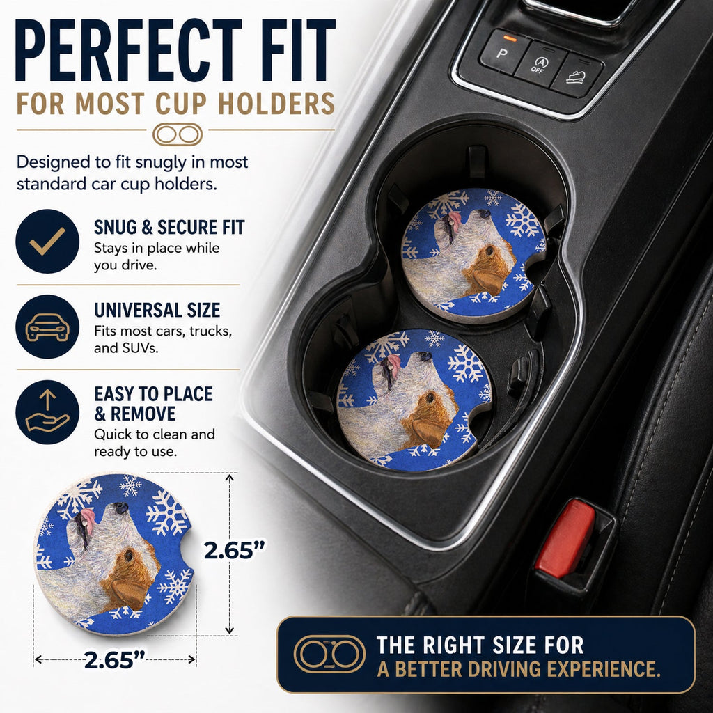 Jack Russell Terrier Winter Snowflakes Holiday Set of 2 Cup Holder Car Coasters Absorbent Round Sandstone Coasters Gifts for Men or Women, 2.5, Multicolor