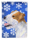 Jack Russell Terrier Winter Snowflakes Holiday House Flag 28x40 Porch Sleeve Pole Decorative Outside Yard Banner Artwork Wall Hanging, Polyester