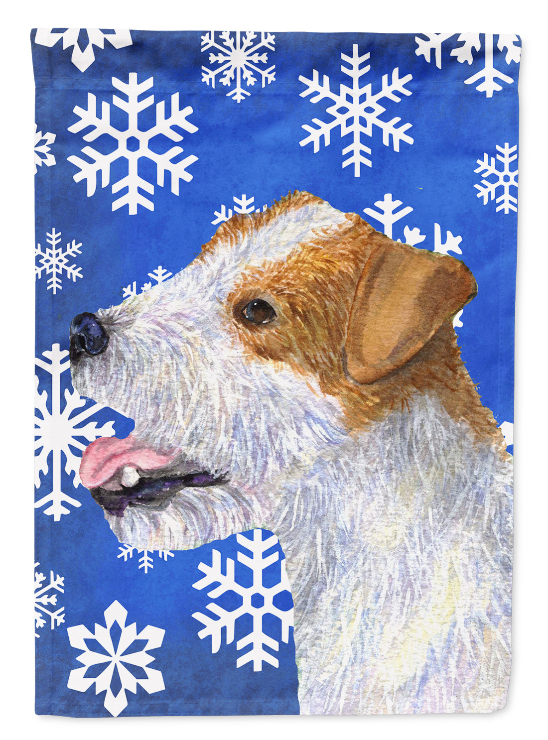 Jack Russell Terrier Winter Snowflakes Holiday House Flag 28x40 Porch Sleeve Pole Decorative Outside Yard Banner Artwork Wall Hanging, Polyester
