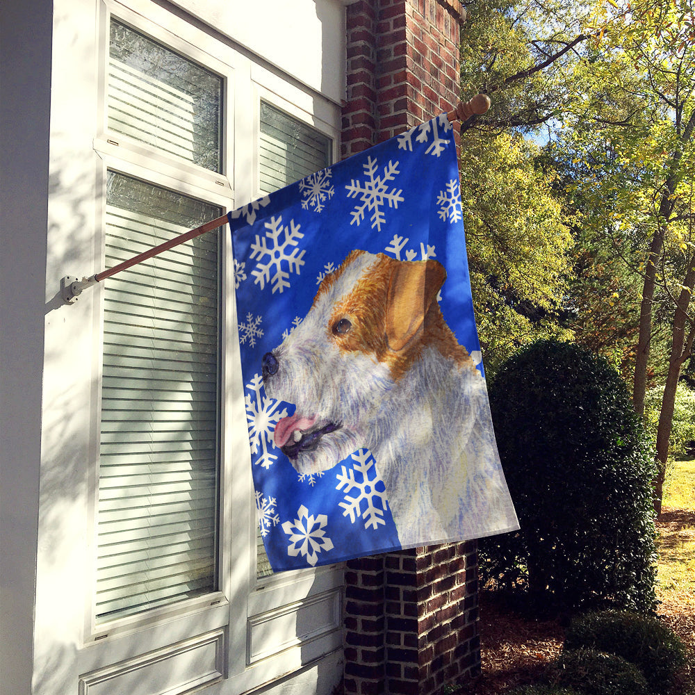 Jack Russell Terrier Winter Snowflakes Holiday House Flag 28x40 Porch Sleeve Pole Decorative Outside Yard Banner Artwork Wall Hanging, Polyester