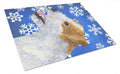 Jack Russell Terrier Winter Snowflakes Holiday Cutting Board Tempered Glass Kitchen Cutting Surface, Heat Resistant Chopping, Non-Slip Feet, Food Prep & Serving
