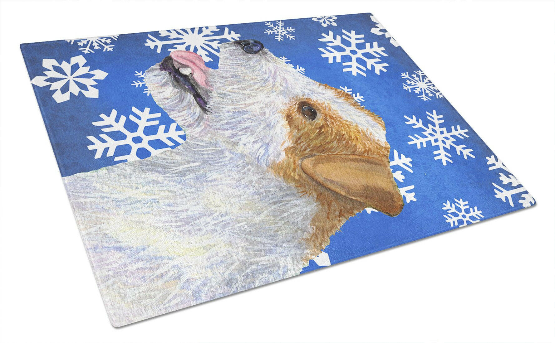 Jack Russell Terrier Winter Snowflakes Holiday Cutting Board Tempered Glass Kitchen Cutting Surface, Heat Resistant Chopping, Non-Slip Feet, Food Prep & Serving