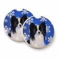 Papillon Winter Snowflakes Holiday Set of 2 Cup Holder Car Coasters Absorbent Round Sandstone Coasters Gifts for Men or Women, 2.5, Multicolor