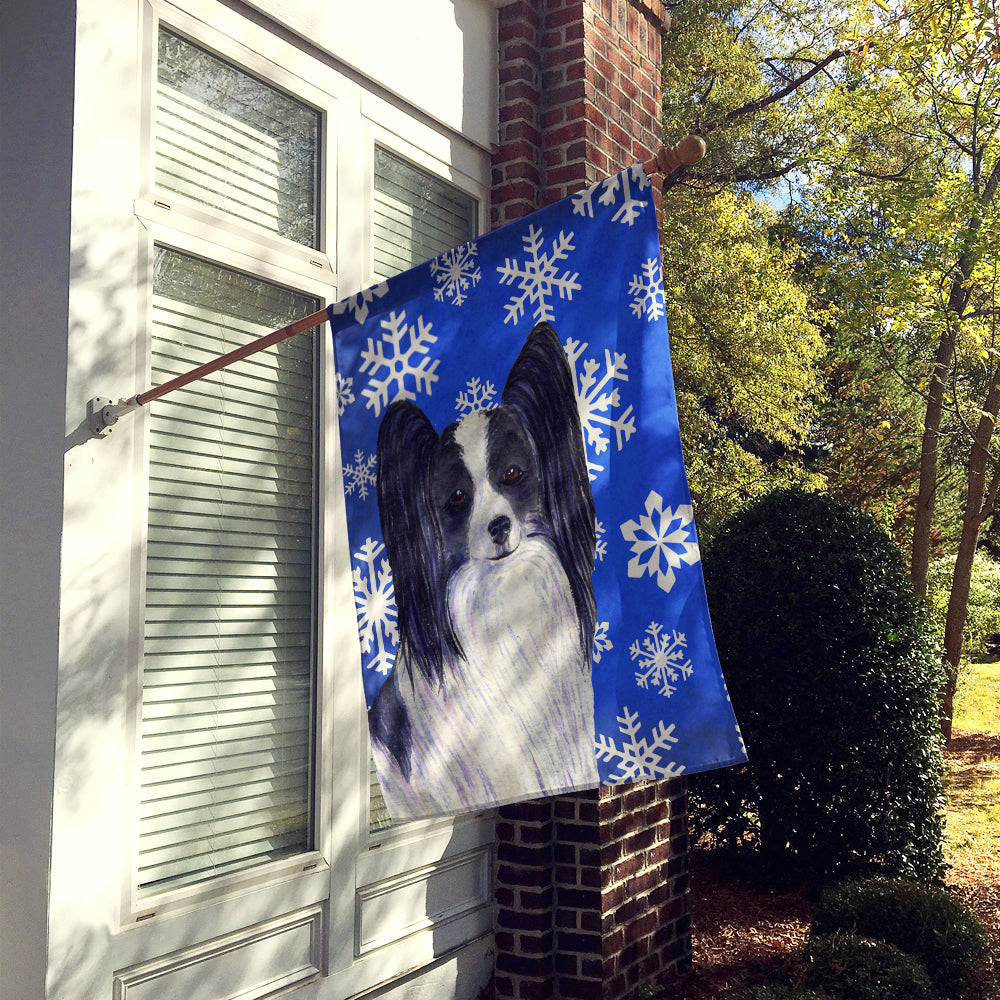 Papillon Winter Snowflakes Holiday House Flag 28x40 Porch Sleeve Pole Decorative Outside Yard Banner Artwork Wall Hanging, Polyester