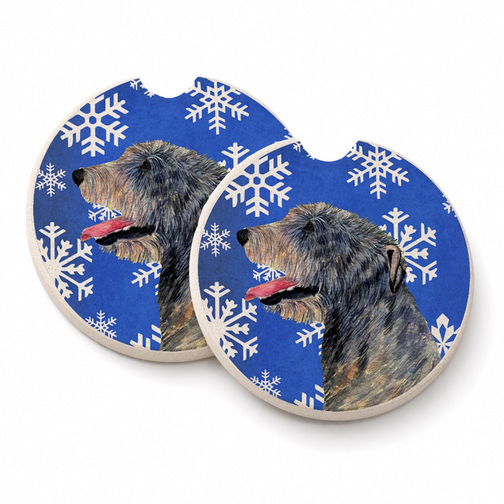 Irish Wolfhound Winter Snowflakes Holiday Set of 2 Cup Holder Car Coasters Absorbent Round Sandstone Coasters Gifts for Men or Women, 2.5, Multicolor