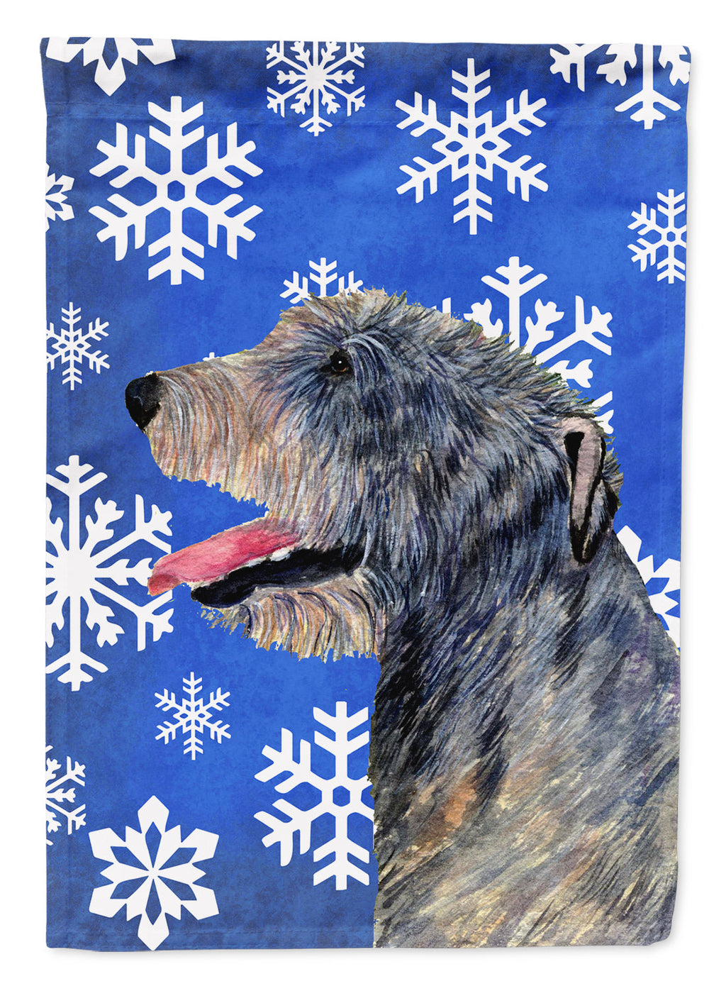 Irish Wolfhound Winter Snowflakes Holiday House Flag 28x40 Porch Sleeve Pole Decorative Outside Yard Banner Artwork Wall Hanging, Polyester