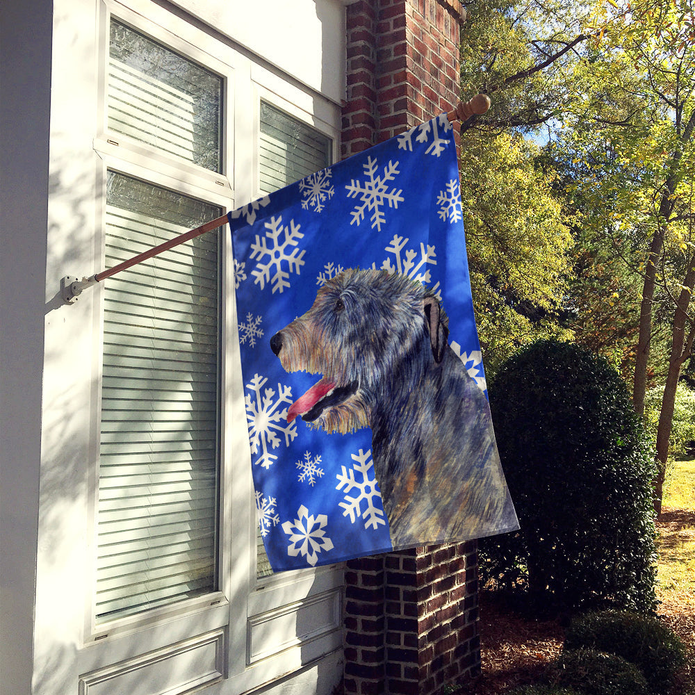 Irish Wolfhound Winter Snowflakes Holiday House Flag 28x40 Porch Sleeve Pole Decorative Outside Yard Banner Artwork Wall Hanging, Polyester