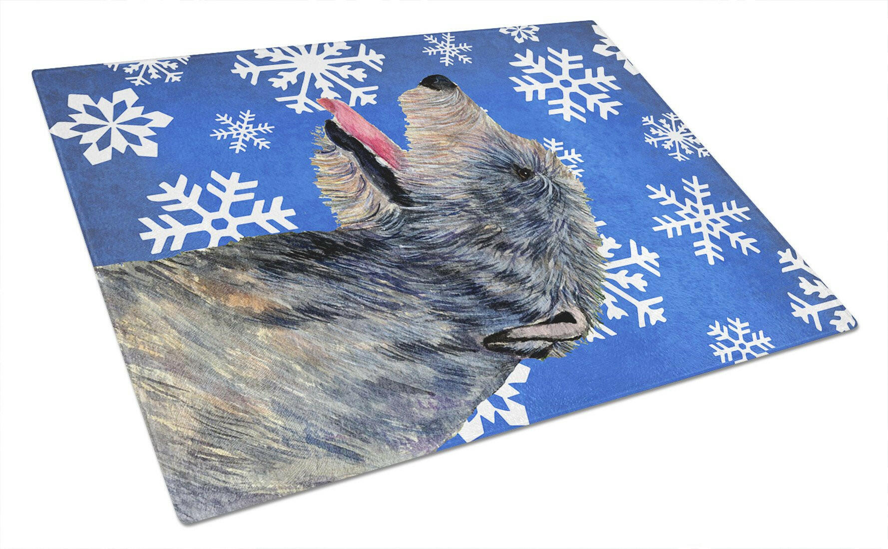 Irish Wolfhound Winter Snowflakes Holiday Cutting Board Tempered Glass Kitchen Cutting Surface, Heat Resistant Chopping, Non-Slip Feet, Food Prep & Serving