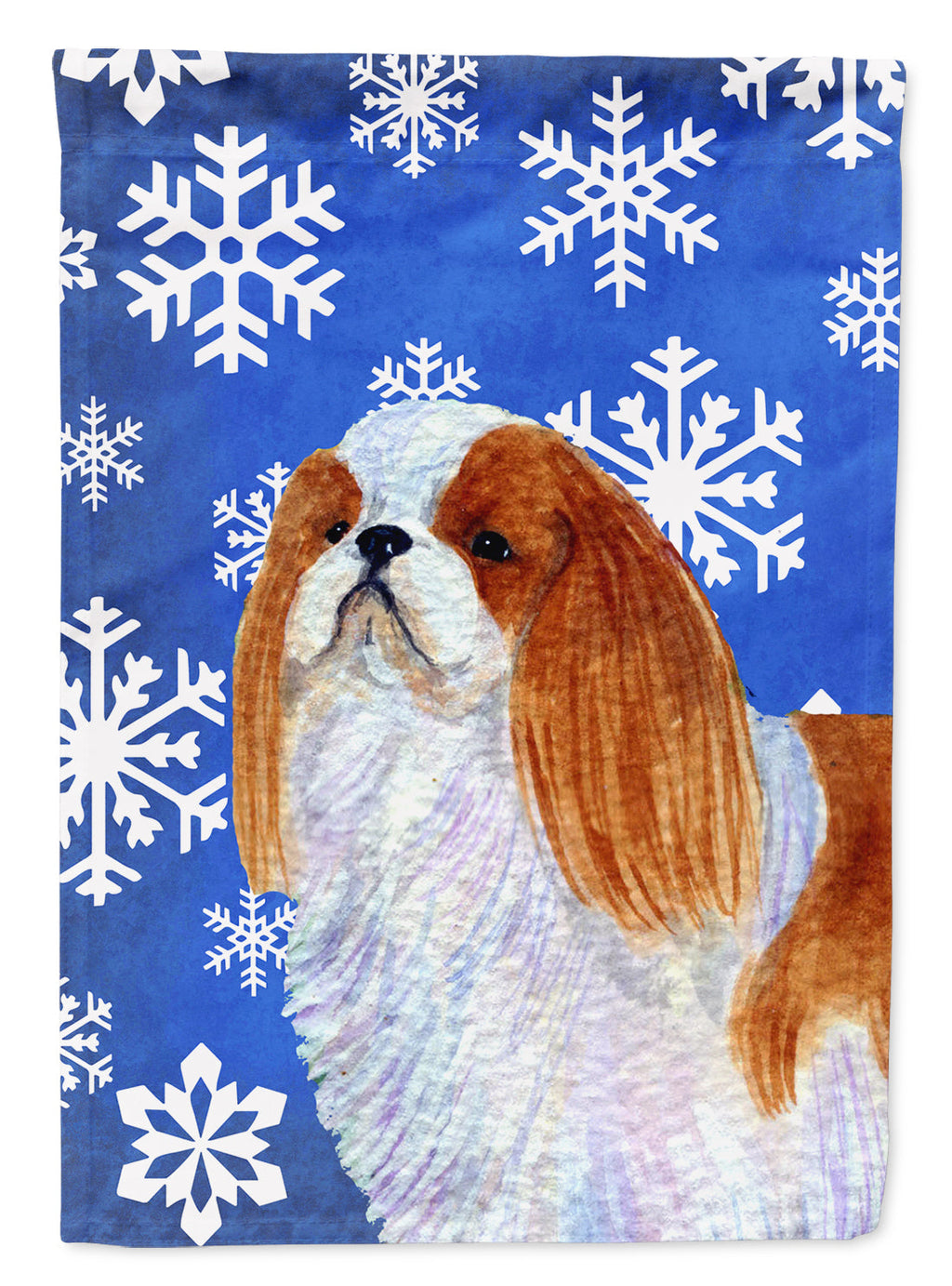 English Toy Spaniel Winter Snowflakes Holiday House Flag 28x40 Porch Sleeve Pole Decorative Outside Yard Banner Artwork Wall Hanging, Polyester