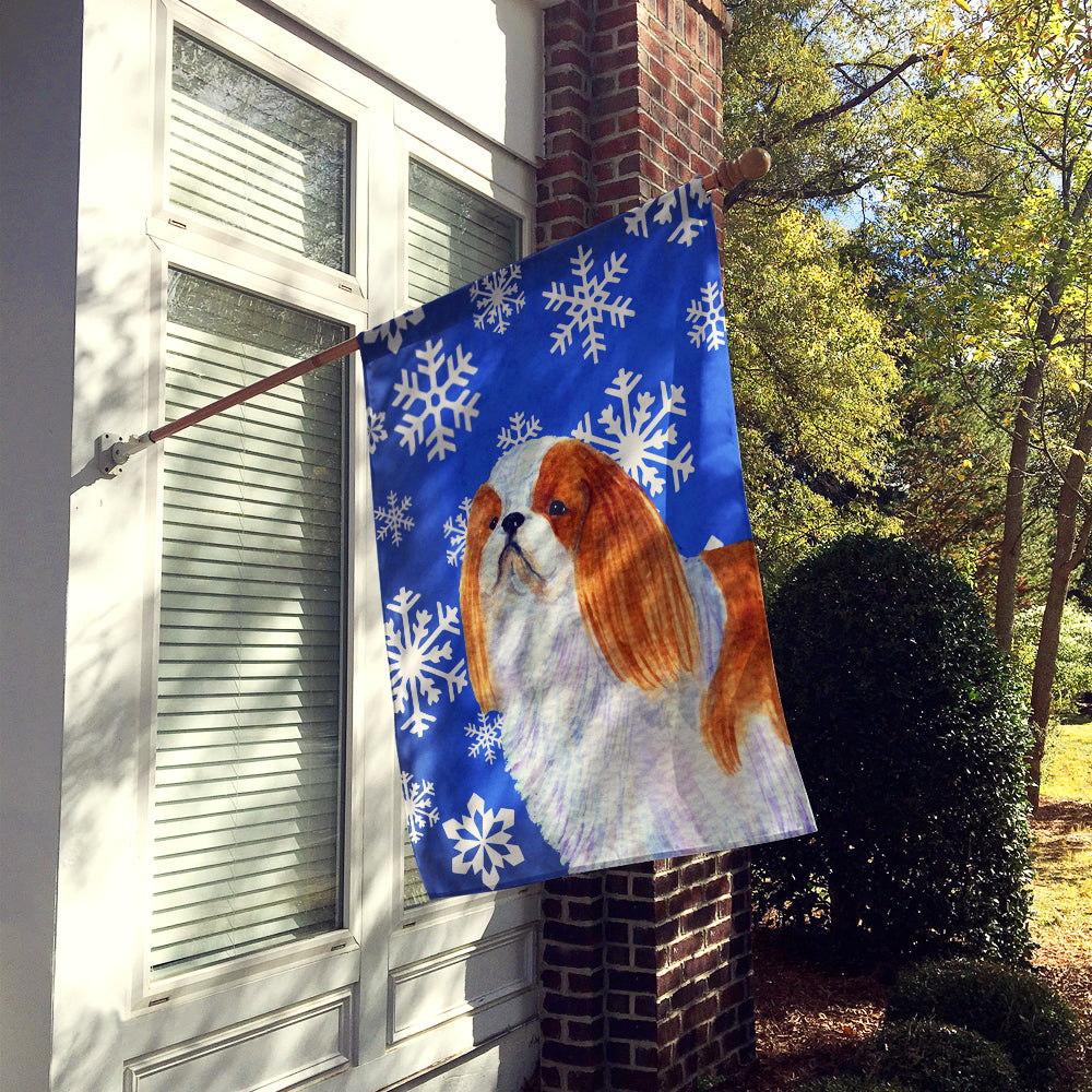 English Toy Spaniel Winter Snowflakes Holiday House Flag 28x40 Porch Sleeve Pole Decorative Outside Yard Banner Artwork Wall Hanging, Polyester