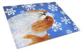 English Toy Spaniel Winter Snowflakes Holiday Cutting Board Tempered Glass Kitchen Cutting Surface, Heat Resistant Chopping, Non-Slip Feet, Food Prep & Serving
