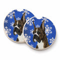 Boxer Winter Snowflakes Holiday Set of 2 Cup Holder Car Coasters Absorbent Round Sandstone Coasters Gifts for Men or Women, 2.5, Multicolor