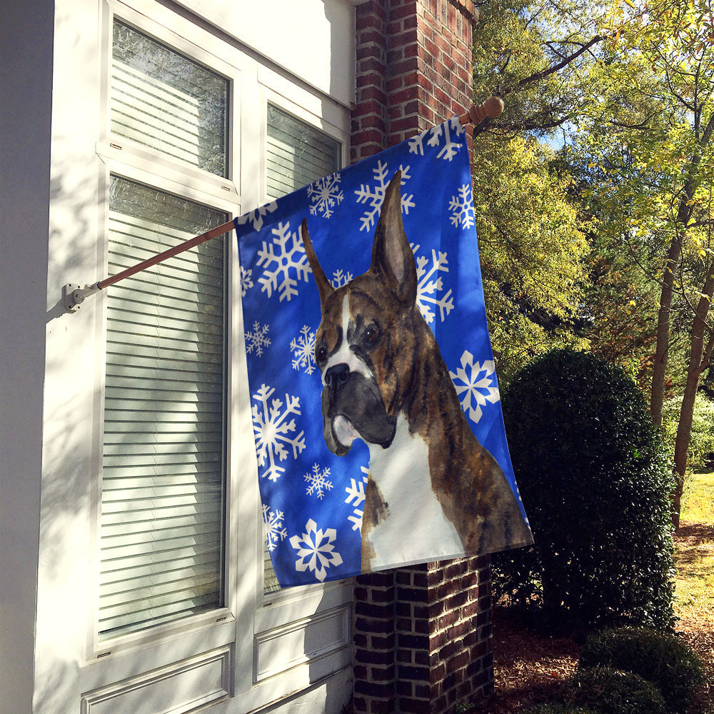 Boxer Winter Snowflakes Holiday House Flag 28x40 Porch Sleeve Pole Decorative Outside Yard Banner Artwork Wall Hanging, Polyester