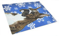 Boxer Winter Snowflakes Holiday Cutting Board Tempered Glass Kitchen Cutting Surface, Heat Resistant Chopping, Non-Slip Feet, Food Prep & Serving